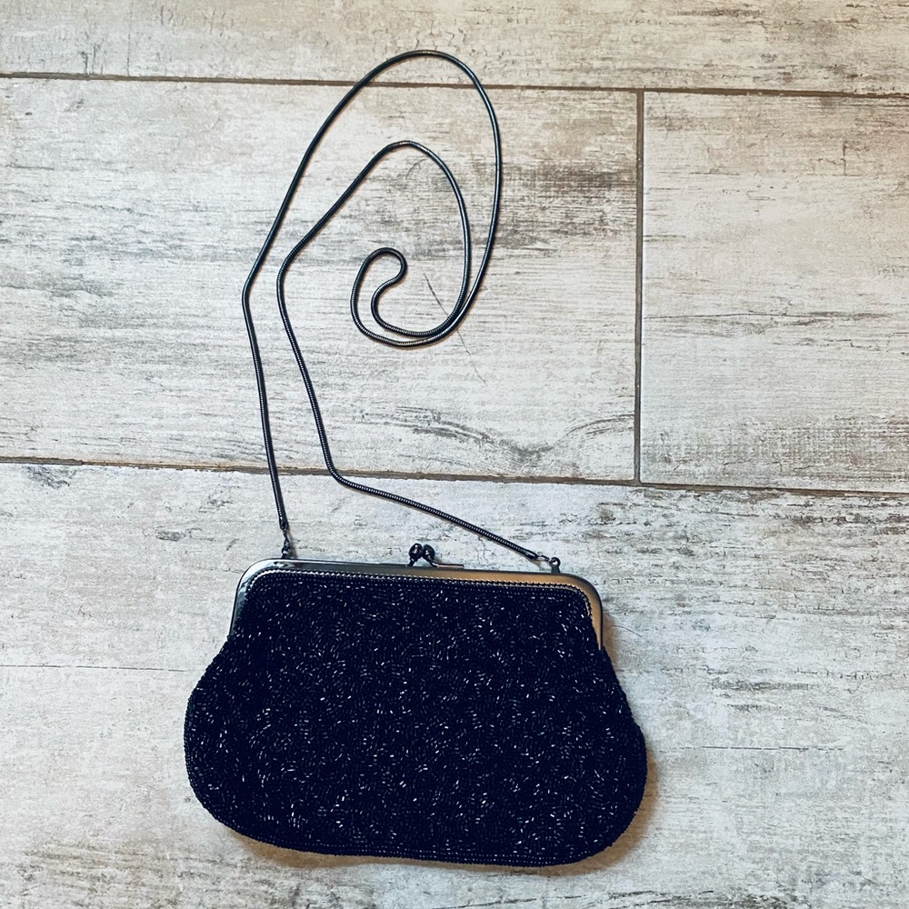 Beaded BLACK & silver Lord & Taylor crossbody